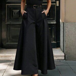 Black Casual Women's Pocket Marked Wide Leg Pants